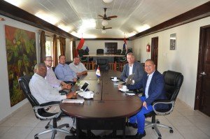 Clockwise from left: Commissioner Reginald Zaandam; Senior Policy Advisor, Koen van Laar; Commissioner Bruce Zagers; Financial Advisor, Piet Gerritsen; Ton Janssen, Andin Bikker during discussions about the high speed ferry service.