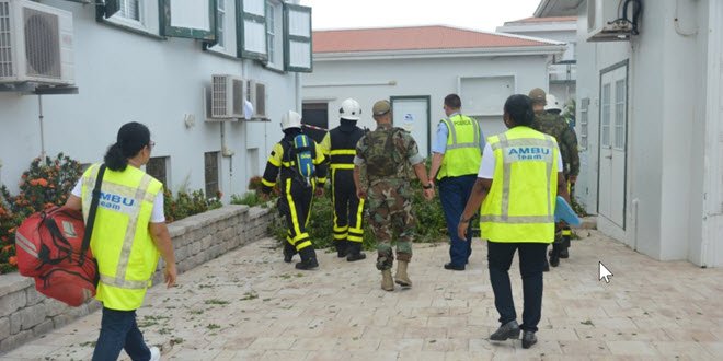 exercise at the Saba Comprehensive School, with persons from the Dutch Military, KPCN, Brandweer Saba and the Ambulance Team Photo GIS Saba